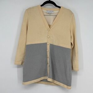 St John Collection Colorblock Knit Cardigan S Beige Gray